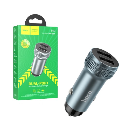 Hoco Car Charger Z49 Level 2 Port USB Metallic Gray